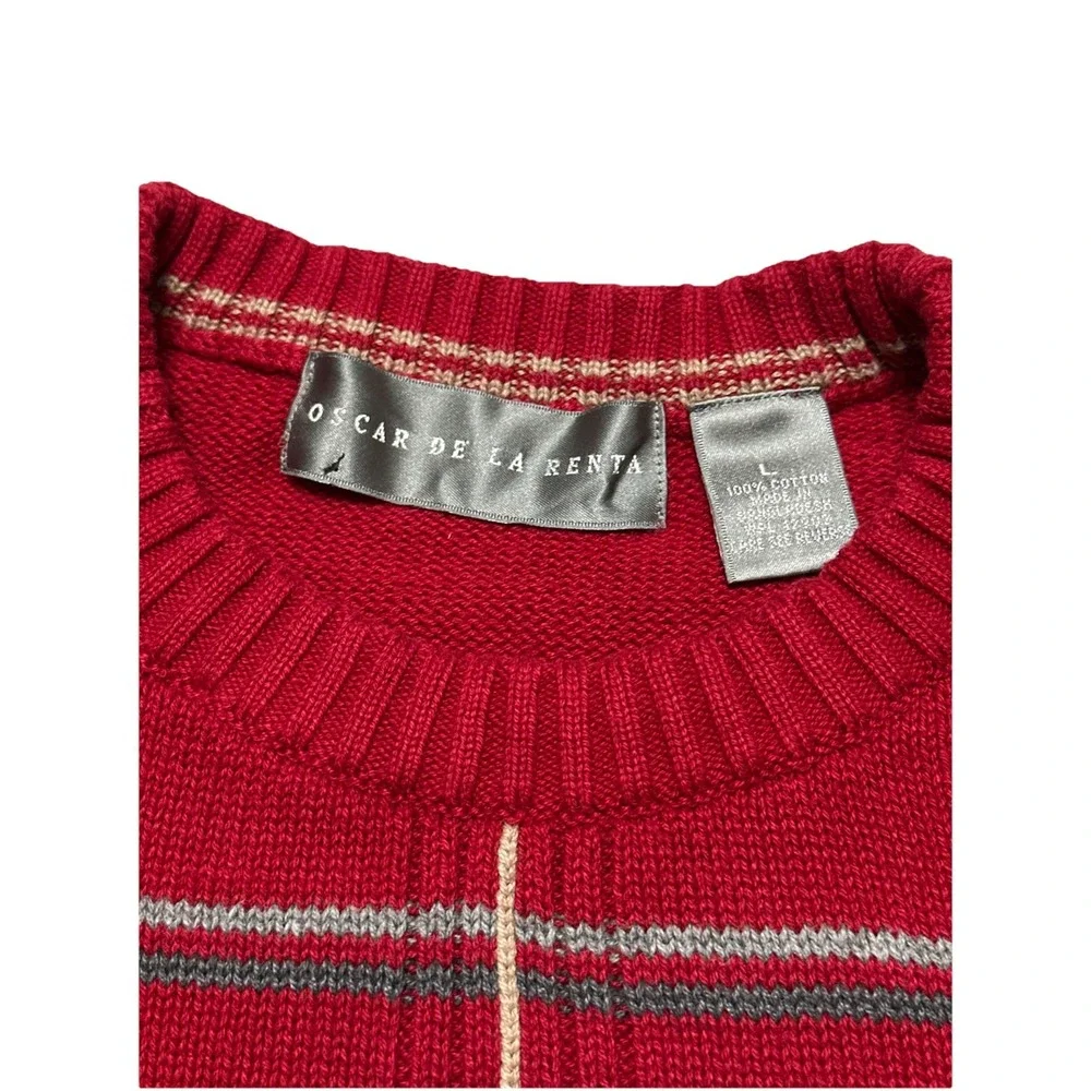 Oscar De La Renta Men's Large Red Plaid‎ Long Sleeve Pullover Sweater